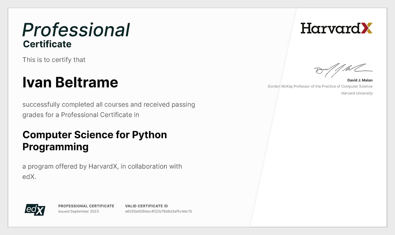 Certificato professionale sulla computer scienza per la programmazione in Python